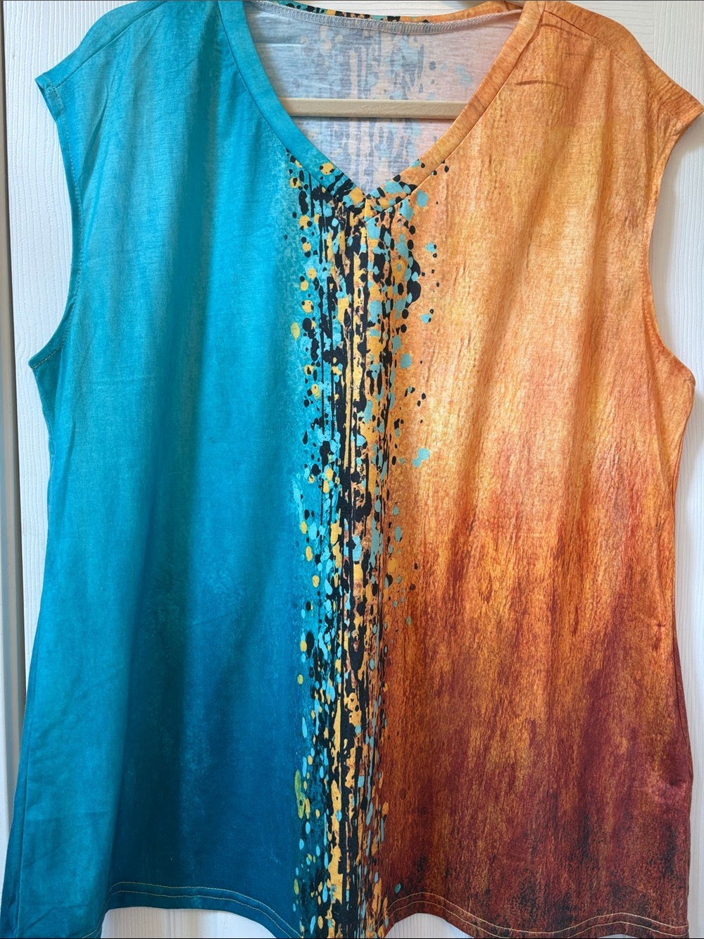 1X Sleeveless Colorblock V-Neck Top in Turquoise and Copper